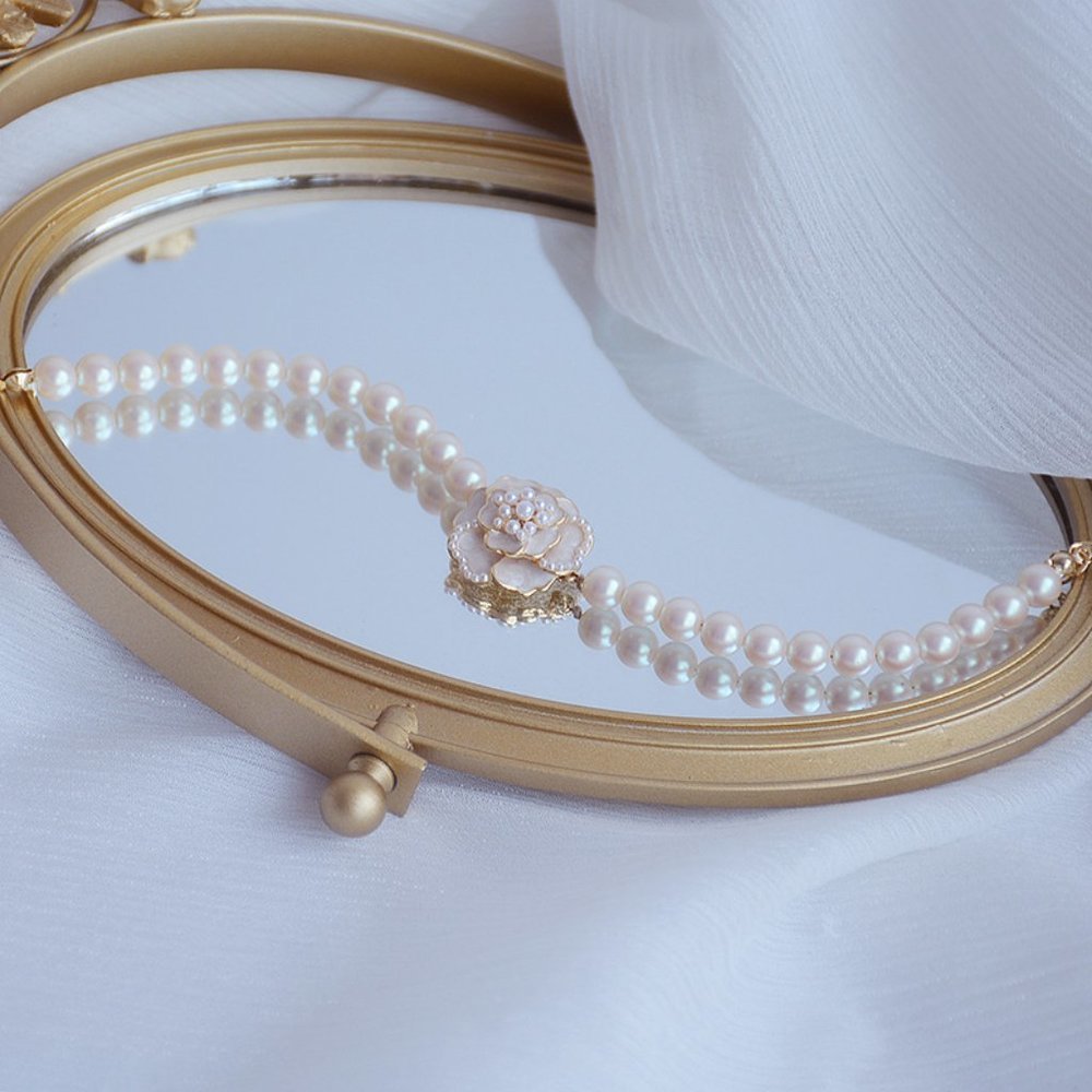 NEW 14K Gold Plated Pearl Diamond Rose Necklace - Picture 2 of 5
